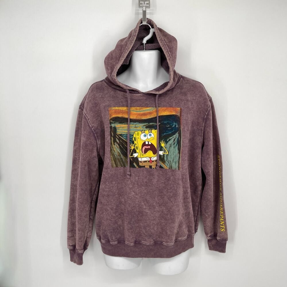 Nickelodeon SpongeBob Squarepants Women's Hoodie Size L Acid Wash Purple